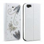 Wholesale Apple iPhone 5/5S Crystal Diamond Flip Wallet Case (White)